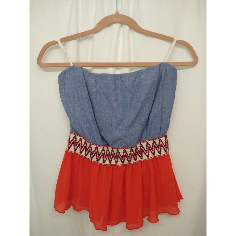 Vintage Beware Size Large Strapless Denim Sheer Festival Top Made in USA